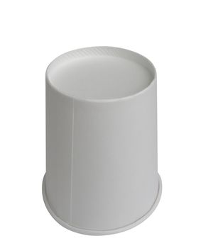 Inverted white paper cup isolated on white. Clipping path included.