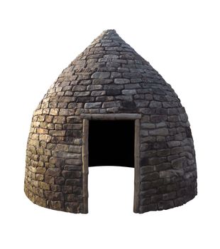 Kazakh stone yurt isolated on white with Clipping Path