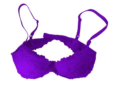 Purple lace brassiere isolated on white. Clipping Path included.