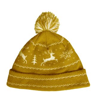 Yellow knitted hat isolated on white background. Clipping Path included.