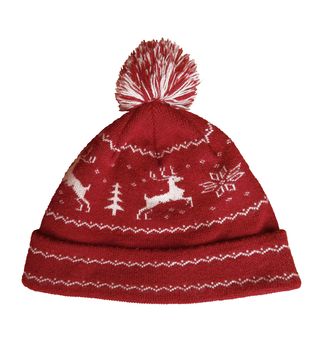 Red knitted hat isolated on white background. Clipping Path included.