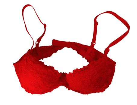 Red lace brassiere isolated on white. Clipping Path included.
