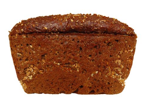 Loaf of rye bread with linseeds and sunflower seeds isolated on white. Clipping Path included.