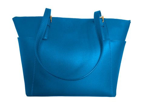 Luxury light blue leather handbag isolated background. Clipping Path included.