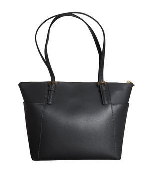 Luxury black leather handbag isolated background. Clipping Path included.