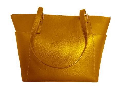 Luxury yellow leather handbag isolated background. Clipping Path included.