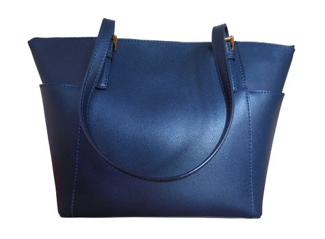 Luxury blue leather handbag isolated background. Clipping Path included.