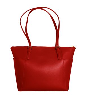 Luxury red leather handbag isolated background. Clipping Path included.