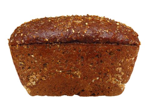 Loaf of rye bread with linseeds and sunflower seeds isolated on white. Clipping Path included.