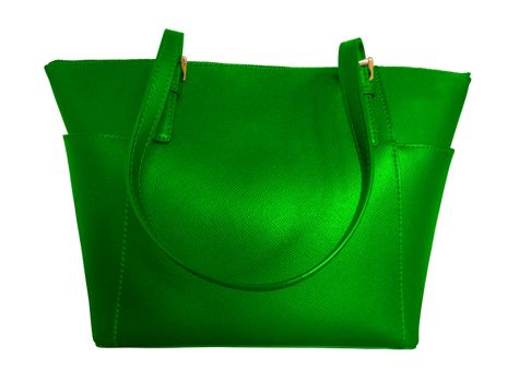 Luxury green leather handbag isolated background. Clipping Path included.