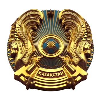 National emblem of Kazakhstan isolated on white. Clipping path included.