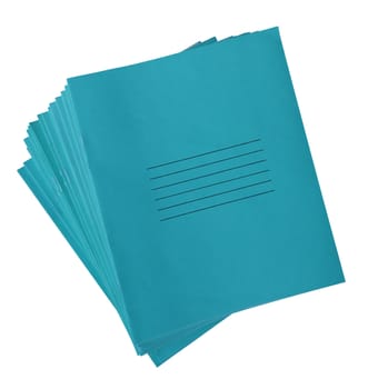 Stack of blue notebooks isolated on a white. Clipping path included.