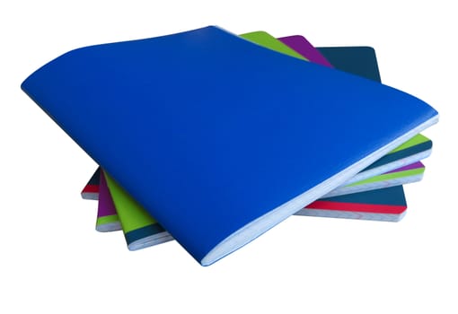 Stack of colorful notebooks isolated on a white. Clipping path included.
