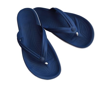 Blue rubber slippers isolated on a white. Clipping Path included.
