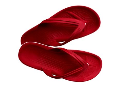 Red rubber slippers isolated on a white. Clipping Path included.