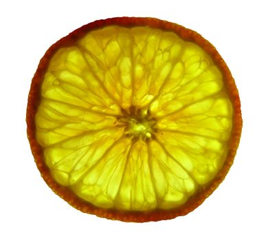 Round slice of orange isolated on white. Photo with clipping path.