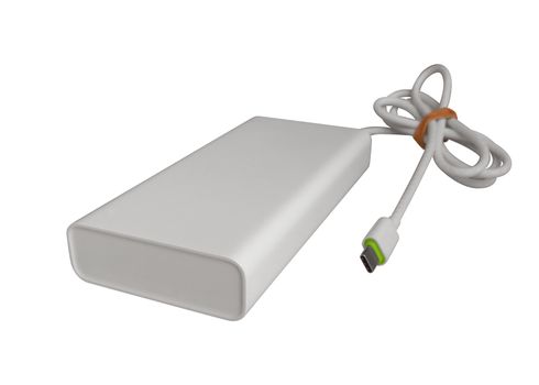 Power bank for charging mobile devices isolated on a white background with clipping path.