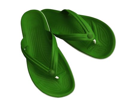 Green rubber slippers isolated on a white. Clipping Path included.