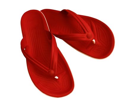 Red rubber slippers isolated on a white. Clipping Path included.