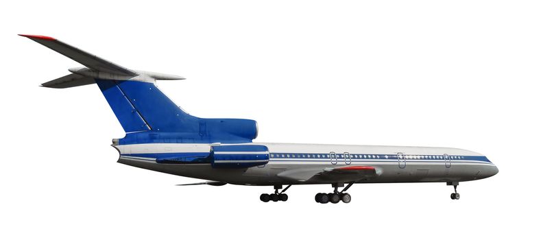 Scale model of old Tu-154 is a Soviet airlifter designed by the Tupolev design bureau. Photo with clipping path.