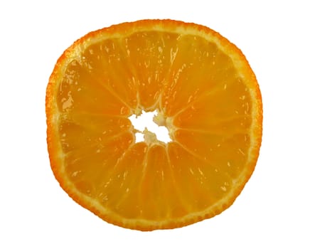 Round slice of orange isolated on white. Photo with clipping path.