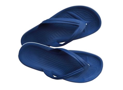 Blue rubber slippers isolated on a white. Clipping Path included.