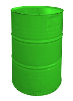 Single green metallic barrel, isolated on white background. Clipping Path included.