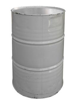 Single white metallic barrel, isolated on white background. Clipping Path included.