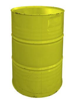 Single yellow metallic barrel, isolated on white background. Clipping Path included.