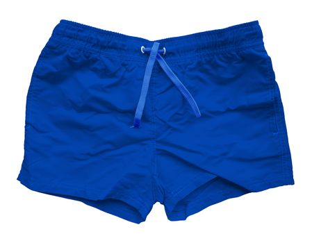 Blue sports shorts isolated on white background. Clipping path included.