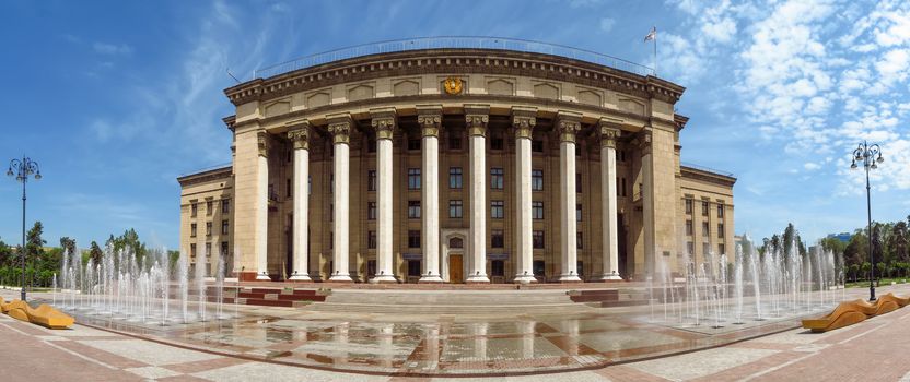 Panoramic view to Old Square and Government House in Almaty, Kazakhstan.