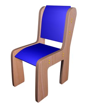 Blue wooden small chair for children isolated on white. 3D rendering.