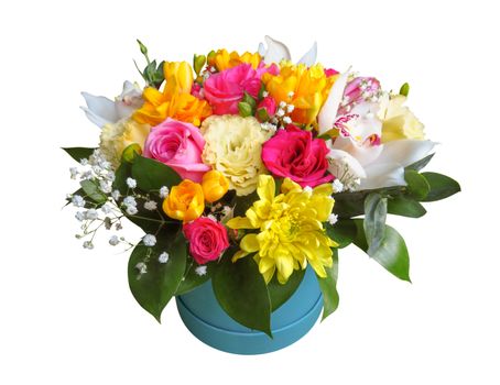 Colorful bouquet of different flowers isolated on white with Clipping Path