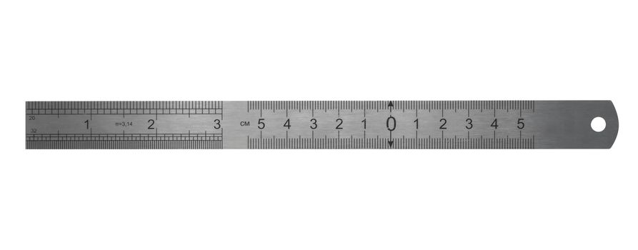 Metal ruler isolated on white background with clipping path.