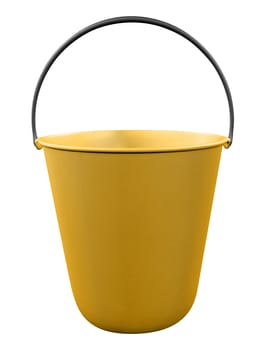 Yellow plastic bucket isolated on white background. Clipping Path included. 3d rendering.