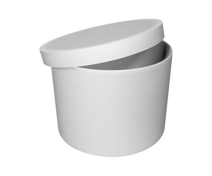 Opened white round gift box isolated on white with Clipping Path. 3D rendering