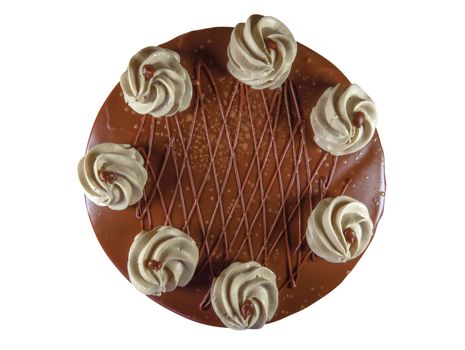 Round chocolate cake isolated on white background with Clipping Path