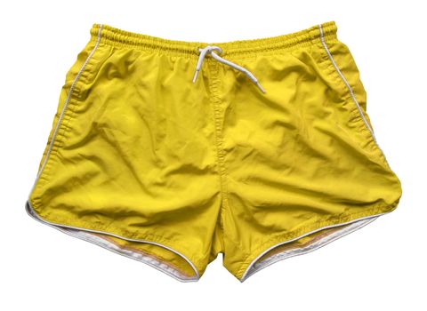 Yellow swimming shorts isolated on white with Clipping Path