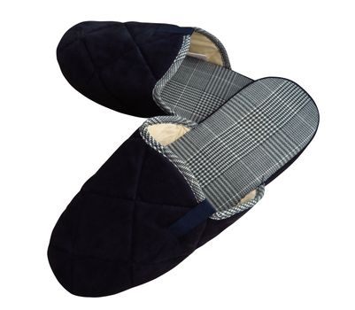 Woolen black slippers isolated on white background. Clipping Path included.