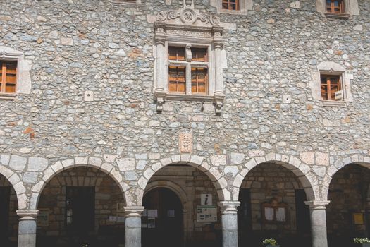 bielsa, spain - August 21, 2018: typical house architecture detail of this town where people walk on a summer day