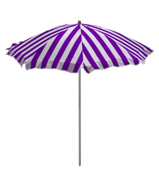 Violet-white striped beach umbrella isolated on white. Clipping path included.