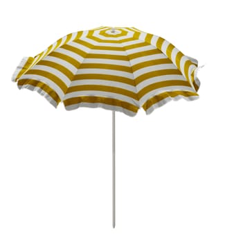Yellow-white striped beach umbrella isolated on white. Clipping path included.