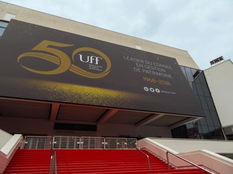 Cannes, France - June 28, 2018: Film Festival Palace in Cannes. Cannes hosts the annual Cannes Film festival from 1949.