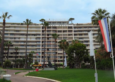 Cannes, France - July 3, 2018: Grand Hotel, located on the famous La Croisette boulevard.