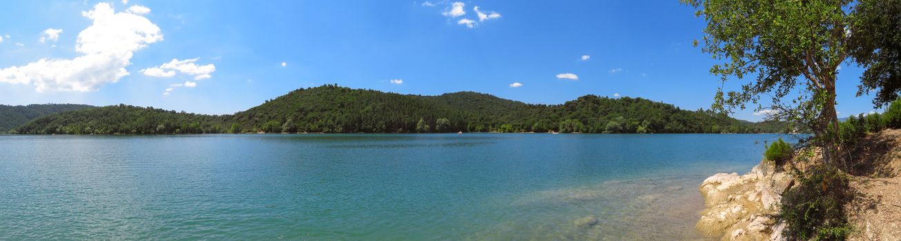 Lake St Cassien in the South of France with beautiful blue sky and water