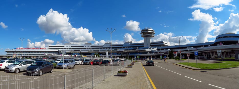 Minsk, Belarus - July 14, 2018: Wide angle view of National Airport. It is the main international airport in Belarus.