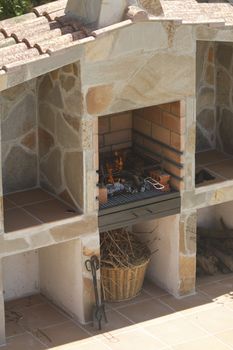 Built in stone construction barbecue for outdoors.