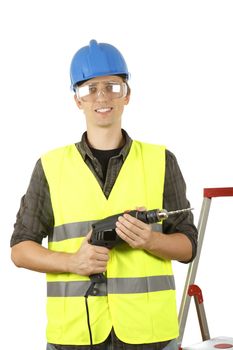 Worker man holding a power drill.
––––
[url=http://www.istockphoto.com/file_search.php?action=file&lightboxID=8026155&perPage=30&showContributor=true&showDownload=true&showTitle=true&order=4&within=1][img]http://www.penelopecayero.com/stock/isolated_people.jpg[/img][/url]