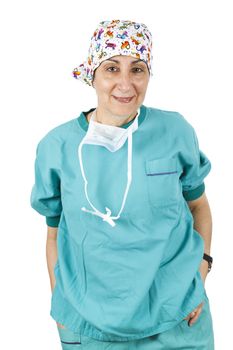 A confident female nurse isolated on white background.