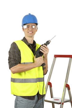 Worker man holding a power drill